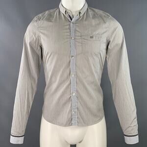 BURBERRY PRORSUM Size S White Grey Stripe Cotton One Pocket Long Sleeve Shirt